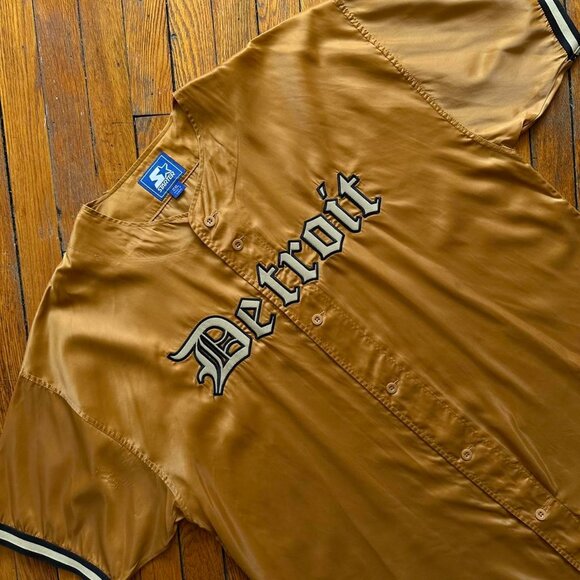 Vintage Starter MLB Detroit Tigers Baseball Jersey Men 2XL Gold Cream Embroider - Picture 2 of 7